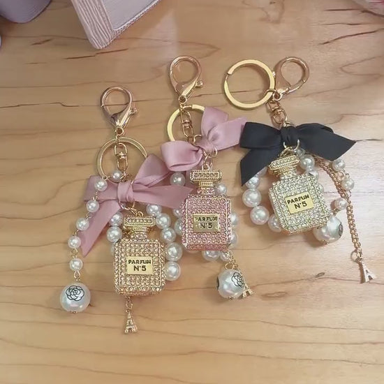 Coco Perfume Bottle Binder Charm | Pearl Bow Keychain | Budget Binder Accessory