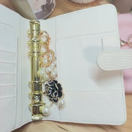 Rose & Pearl Binder Charm | Elegant Planner Keychain Accessory