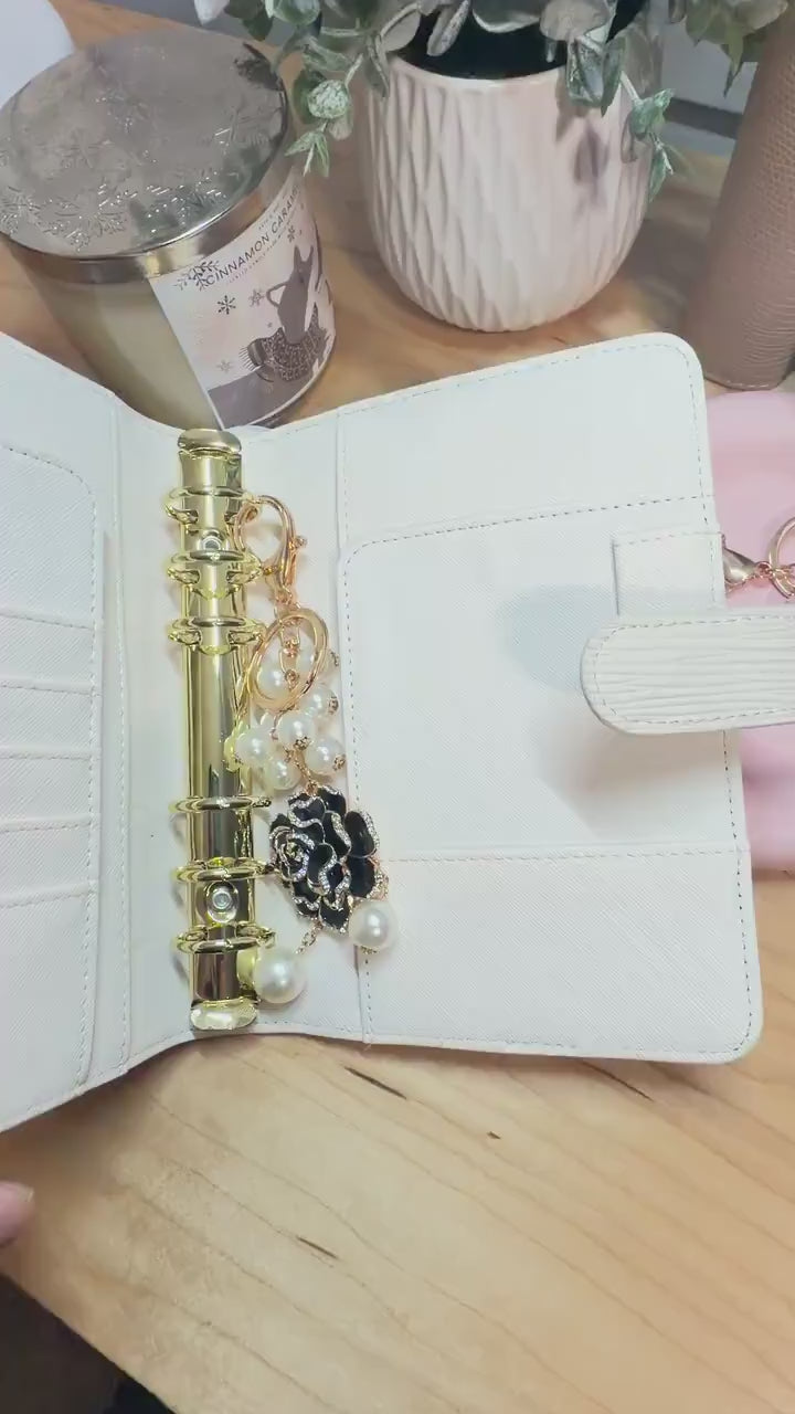 Rose & Pearl Binder Charm | Elegant Planner Keychain Accessory