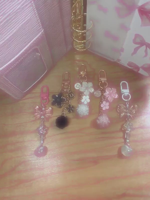 Binder Charm | Bow & Flower Planner Keychain | Heart or Pom-Pom Accessory |