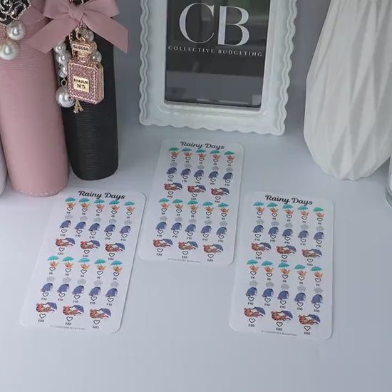 Rainy Days Savings Challenge Card | Storybook Character Budget Tracker