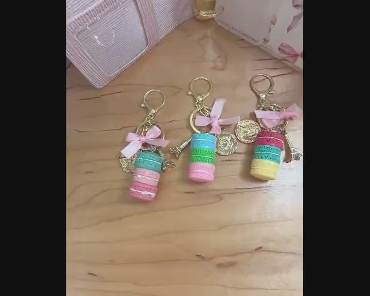 Budget Binder Charm | Macaron Keychain Accessory | Paris Planner Charm with Bow & Coin