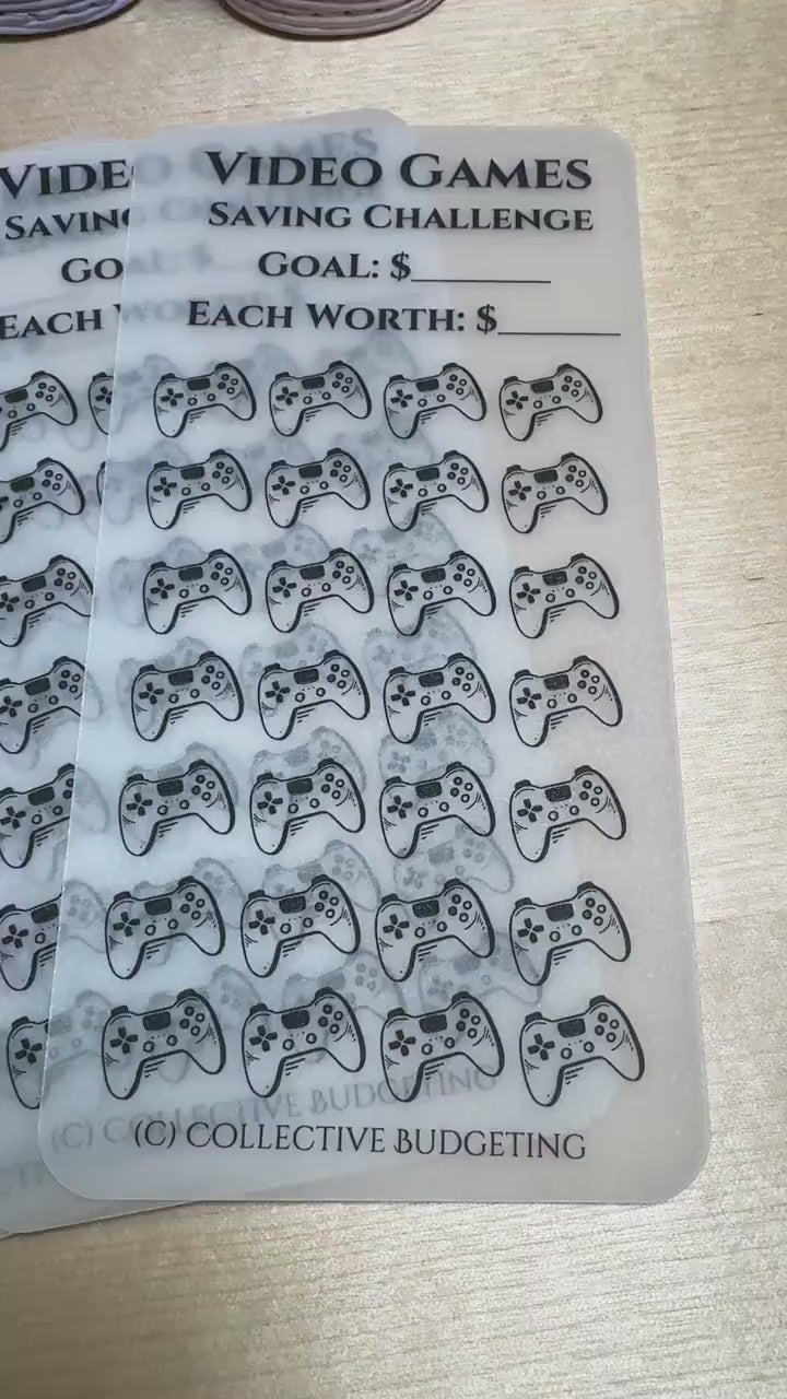 Video Game Savings Challenge: Laminated Vellum Cash Tracker