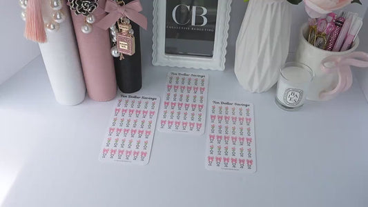 Ten Dollar Savings Challenge | Florals and Bows |Card | Laminated Cash Stuffing Tracker